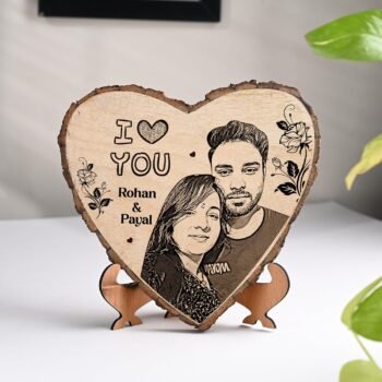 Natural Wooden Slice Heart Tabletop Photo Frame with Stand